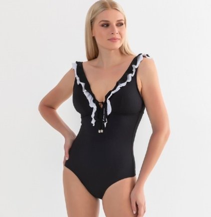 Ολόσωμο πικέ με βολάν, Μαύρο